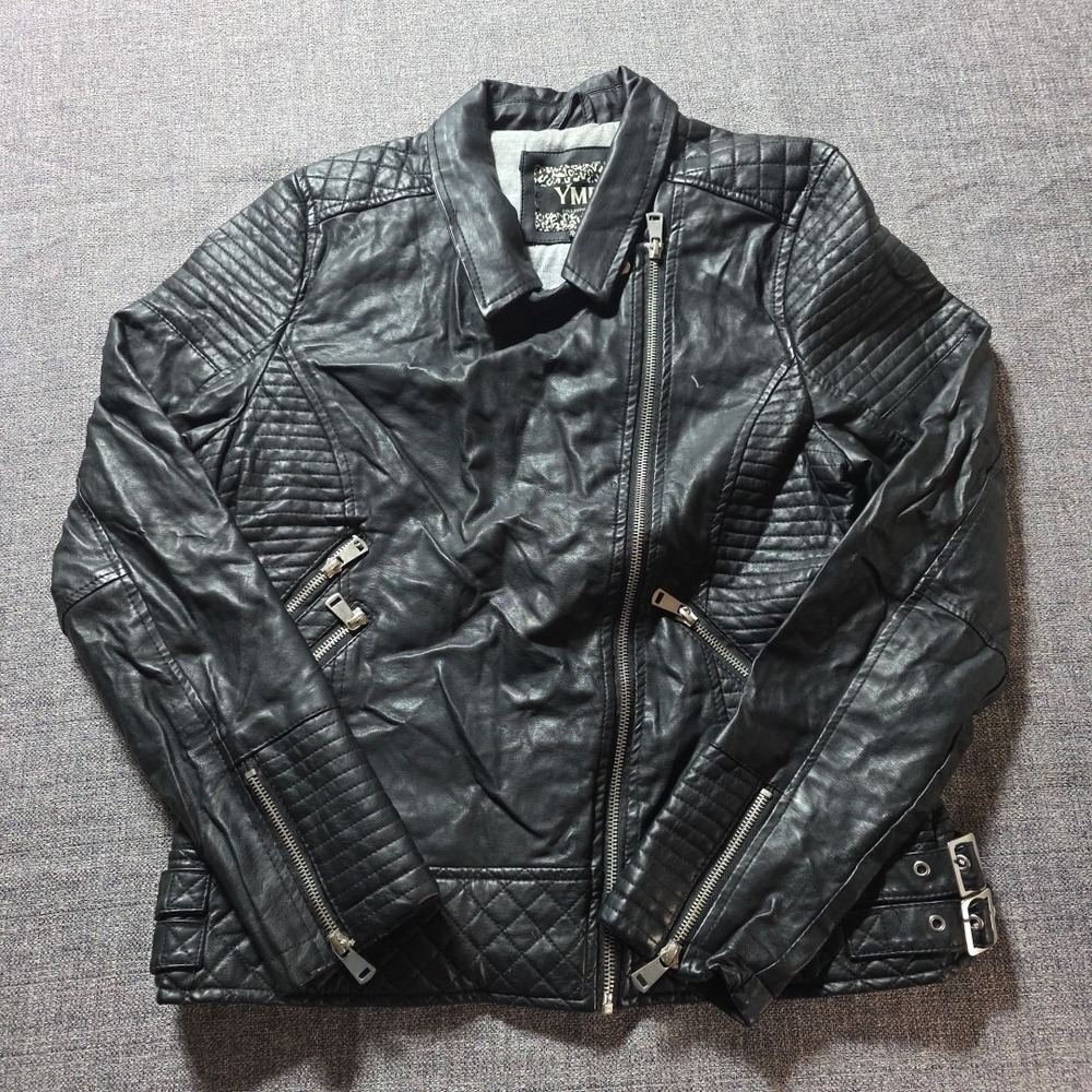 YMI Black Faux Leather Women's Jacket 80s 90s Y2K Lined Full Zip Coat Fall XL